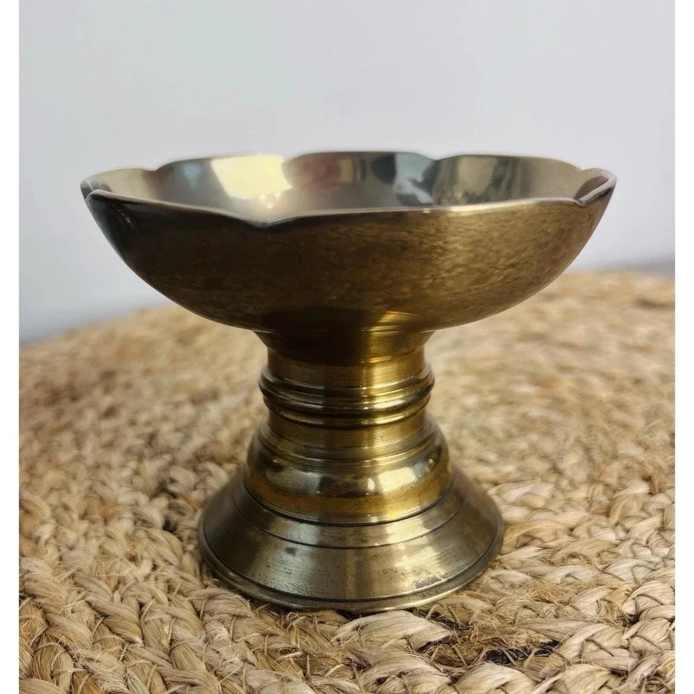 Solid Brass Pedestal Bowl Compote – Wide Shallow Dish on Turned Base 3 7/8